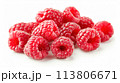 Beautiful raspberries isolated on white background, fresh raspberry farm market product 113806671