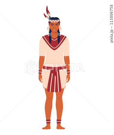 Native american indian woman in traditional costume with feathers. 113806758