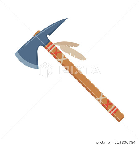 Tomahawk axe decorated with feathers. Native american indians tomahawk. 113806784