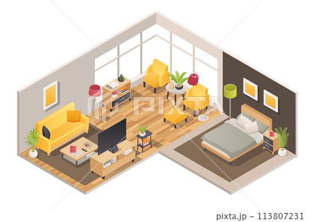 Indoor home isometric furniture composition 113807231