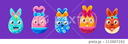 Bunny in Shape of Oval Egg of Different Color Vector Set Bunny in Shape of Oval Egg of Different Color Vector Set 113807282