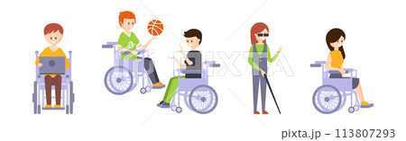 Happy Disabled People Character with Disability Vector Set 113807293
