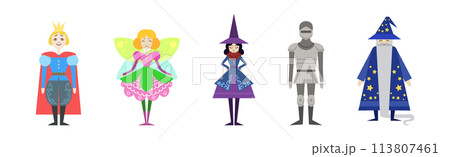 Medieval Fairy Tale Funny Character with Wizard, Prince and Knight Vector Set 113807461