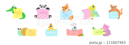 Funny Animal Character Holding Banner or Placard Vector Set 113807463