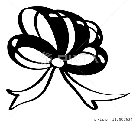 minimalist black and white drawing of bow and ribbon. line icon element for web site design, logo, app, UI. Vector illustration 113807634