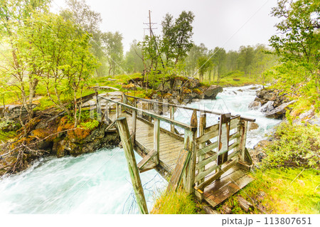 Waterfall along the Aurlandsfjellet Norway 113807651