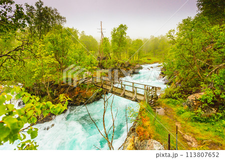 Waterfall along the Aurlandsfjellet Norway 113807652
