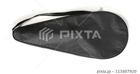 Old tennis racket cover isolated on white Old tennis racket cover isolated on white 113807920