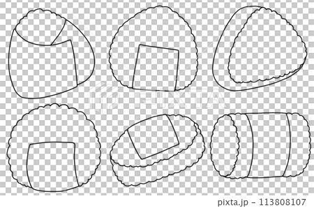 Loose and simple rice ball set, line drawing Loose and simple rice ball set, line drawing 113808107