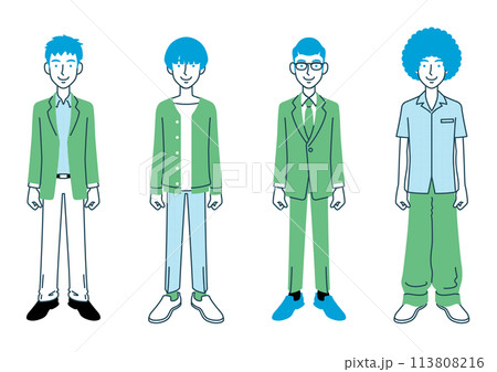 いろいろな髪型・服装の男性セット 113808216