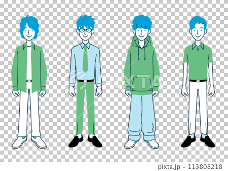 各種髮型和衣服的男士套裝 113808218
