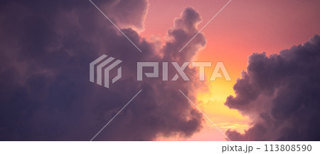 Romantic sunset sky and clouds at dusk 113808590