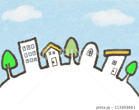青空と街並みの手描きイラスト 青空と街並みの手描きイラスト 113808661