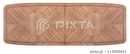 Wooden dining table top of solid oak and oak veneer of marquetry technique on white background Wooden dining table top of solid oak and oak veneer of marquetry technique on white background 113808681