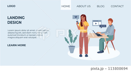 People using technology landing page People using technology landing page 113808694