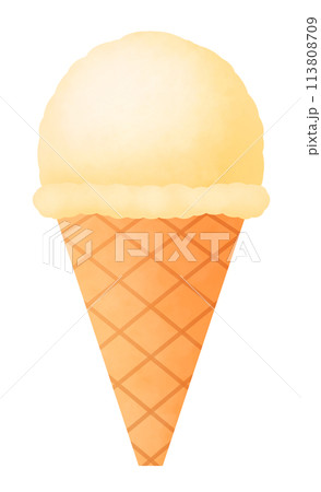 バニラ味のシンプルなコーン付きアイスクリームのイラスト 113808709