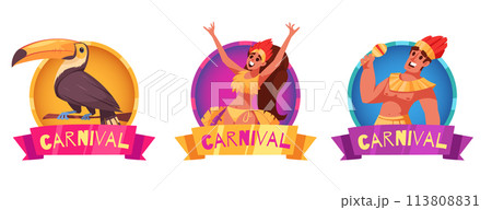 Hand drawn flat cartoon brazilian carnival icon illustration set with characters and toucan 113808831