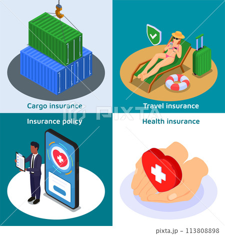 Isometric insurance illustration collection with different categories 113808898