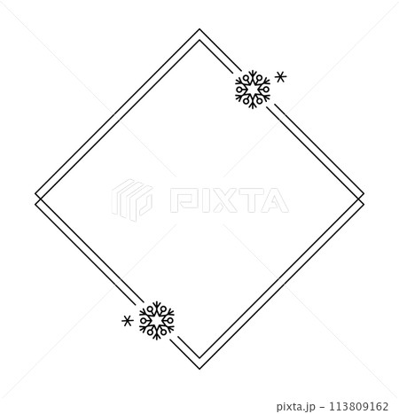 Trendy christmas winter linear rhombus frame with snowflake, Modern minimalist aesthetic line elements, geometric forms. Vector sparkle for social media or poster design, simple decorative boho style Trendy christmas winter linear rhombus frame with snowflake, Modern minimalist aesthetic line elements, geometric forms. Vector sparkle for social media or poster design, simple decorative boho style 113809162