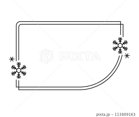 Trendy christmas winter linear frame with snowflake, Modern minimalist aesthetic line elements, geometric forms. Vector sparkle for social media or poster design, simple decorative boho style border 113809163