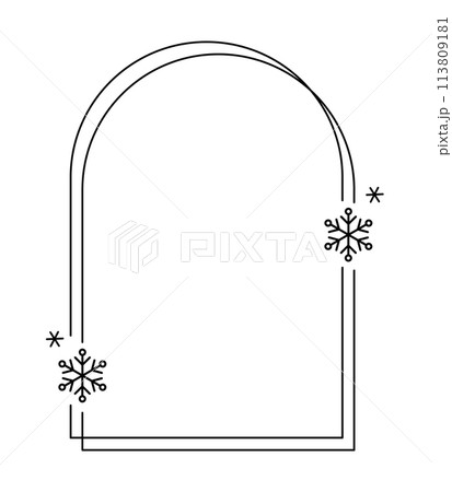 Trendy christmas winter linear arch frame with snowflake, Modern minimalist aesthetic line elements, geometric forms. Vector sparkle for social media or poster design, simple decorative boho style Trendy christmas winter linear arch frame with snowflake, Modern minimalist aesthetic line elements, geometric forms. Vector sparkle for social media or poster design, simple decorative boho style 113809181