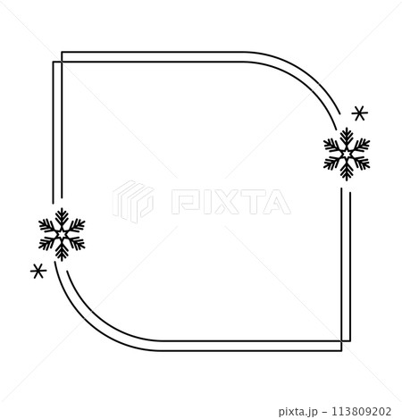 Trendy christmas winter linear frame with snowflake, Modern minimalist aesthetic line elements, geometric forms. Vector sparkle for social media or poster design, simple decorative boho style border 113809202