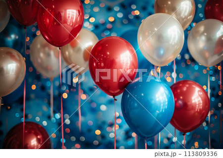 4th of July concept - blue, red and white balloons 113809336