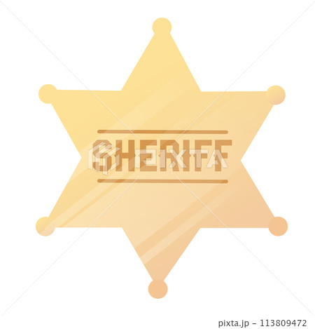 Golden hexagonal star icon. Illustration sheriff badge symbol. Cowboy aesthetic concept. Wild west, country style. Flat vector illustration isolated on white background. 113809472
