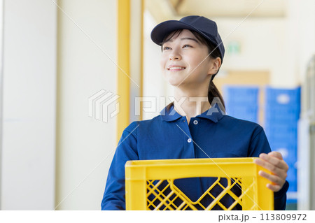 荷物を運ぶ女性 荷物を運ぶ女性 113809972