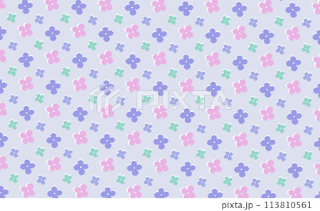 梅雨の紫陽花(あじさい・アジサイ)の花のシンプルおしゃれなシームレスパターン背景素材 113810561