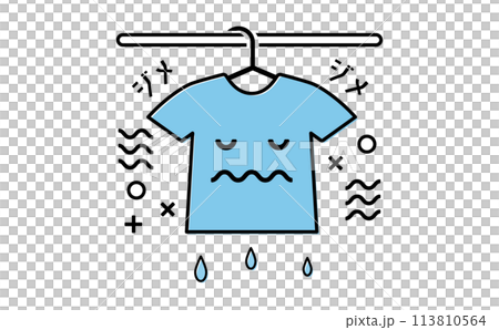 梅雨のジメジメして濡れた部屋干しの匂いのする洗濯物のシンプルなイラスト 113810564