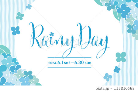 タイトルに使いやすい梅雨の紫陽花(あじさい)のおしゃれでモダンなコピースペースのある背景フレーム 113810568