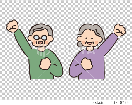 一對年長夫婦握拳的插圖 113810759