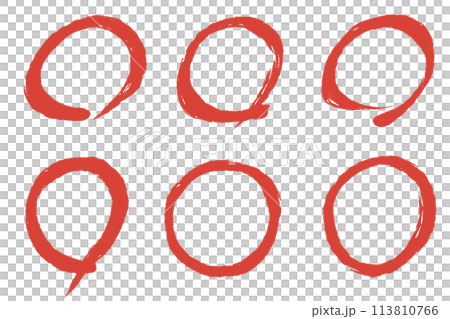 Set of illustrations of red circles drawn with a brush 113810766