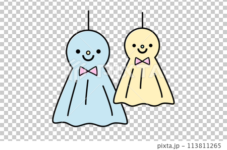 A cute vector character illustration of a Teru Teru Bouzu parent and child, perfect for the rainy season/June icon 113811265