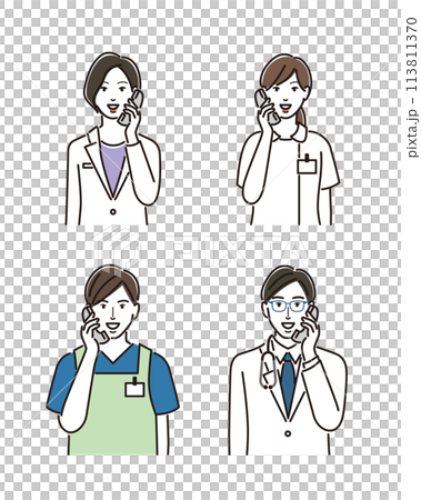 Set of medical staff making phone calls Set of medical staff making phone calls 113811370