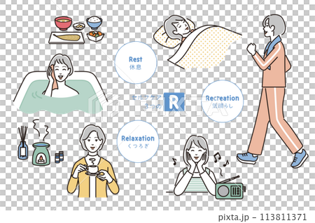 A senior woman practicing the 3 R's of self-care A senior woman practicing the 3 R's of self-care 113811371