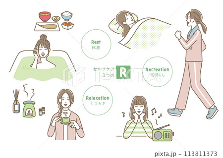 セルフケアの3つのRを実践する若い女性 113811373