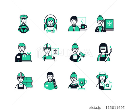 Professions for women and men - line design style icons set Professions for women and men - line design style icons set 113811695
