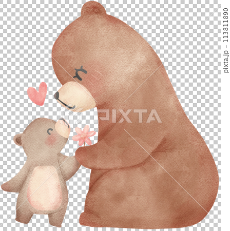 Heartwarming Mother's Day Bear Watercolor Illustration Mom and Baby Bond. 113811890