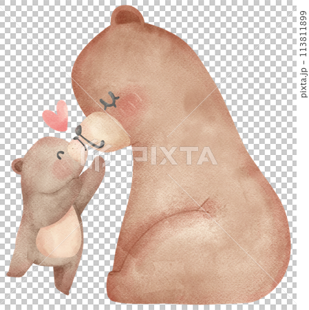 Heartwarming Mother's Day Bear Watercolor Illustration Mom and Baby Bond. 113811899