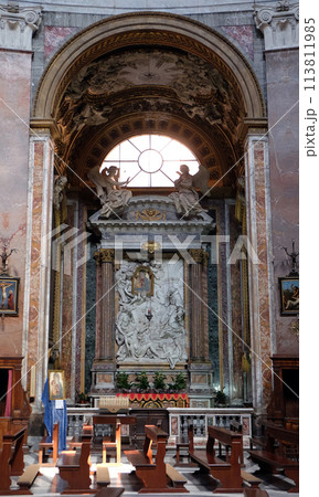 St Francis of Paola venerating the icon altarpiece in chapel of Our Lady of Miracles, Church San Giacomo in Augusta in Rome, Italy St Francis of Paola venerating the icon altarpiece in chapel of Our Lady of Miracles, Church San Giacomo in Augusta in Rome, Italy 113811985