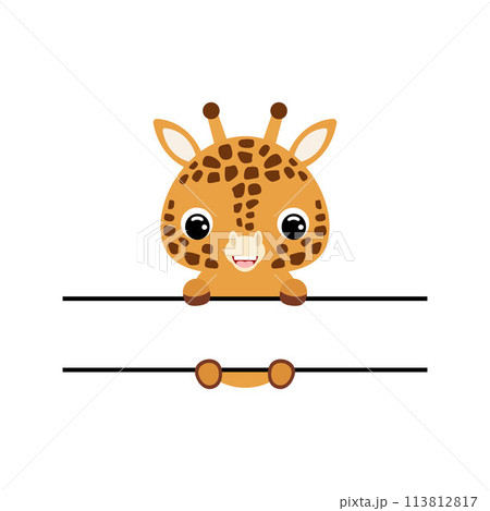 Cute giraffe split monogram. Funny cartoon character for shirt, scrapbooking, greeting cards, baby shower, invitation. Bright colored childish stock vector illustration 113812817