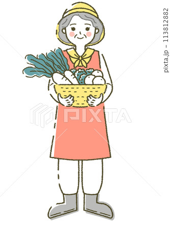 農家の高齢女性  農作業をする人 113812882