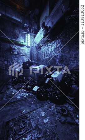 Messy Dark Room With Scattered Items 113813052