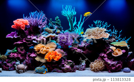 Tank full of different sea fishes Tank full of different sea fishes 113813328