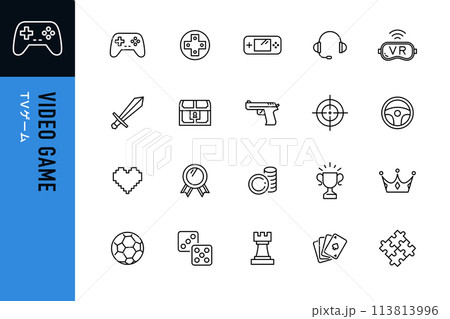 シンプルなビデオゲームの線画アイコン 113813996
