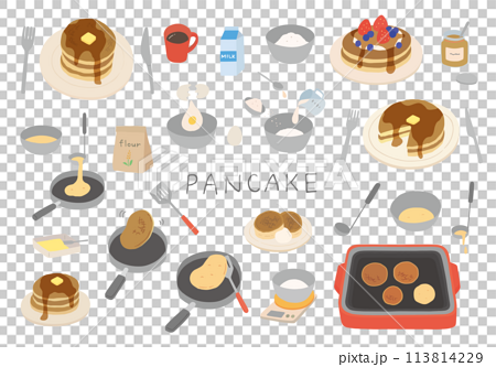 パンケーキにまつわる手描きイラストセット（カラー/輪郭線なし） 113814229