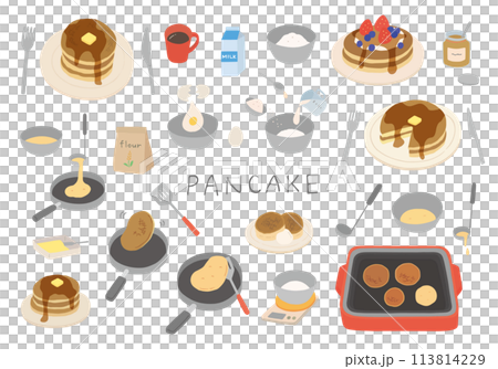 與煎餅相關的手繪插圖集（彩色/無輪廓） 113814229