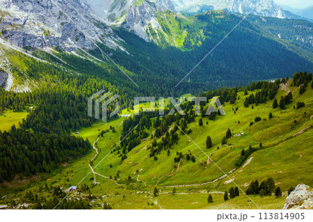 landscape with mountains, hills and trees landscape with mountains, hills and trees 113814905